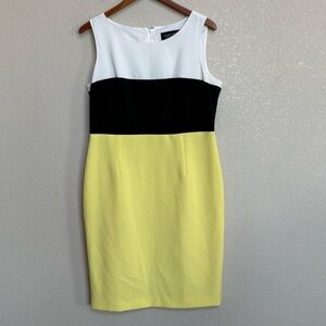 Evan Picone Black Label Colorblock Sheath Dress White Black Yellow Size 10
